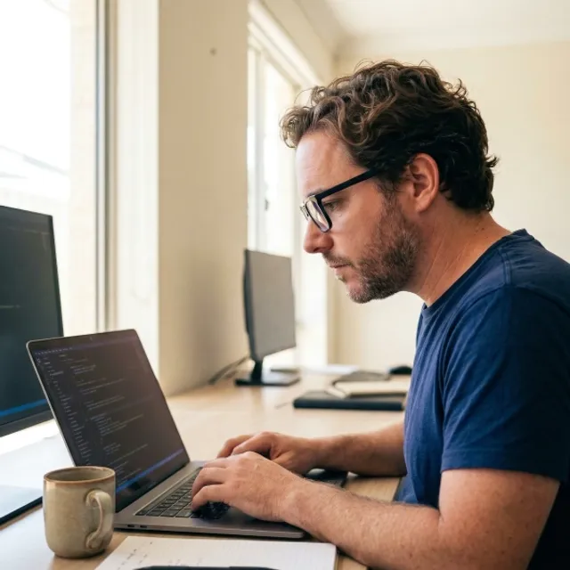 Lee from Digital Den working at his desk