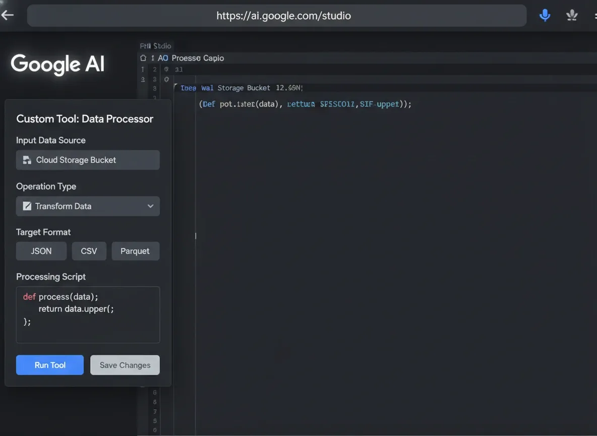 Google AI Studio interface showing the custom image generator with dropdowns and filename field