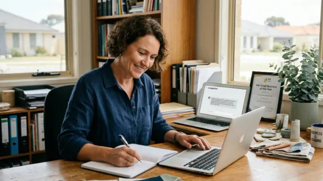 Business owner working confidently alongside AI tools on their laptop