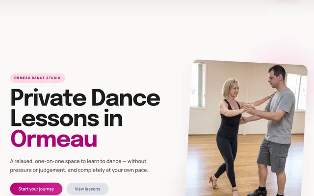 Dancing With Debi website homepage featuring private dance lessons in Ormeau