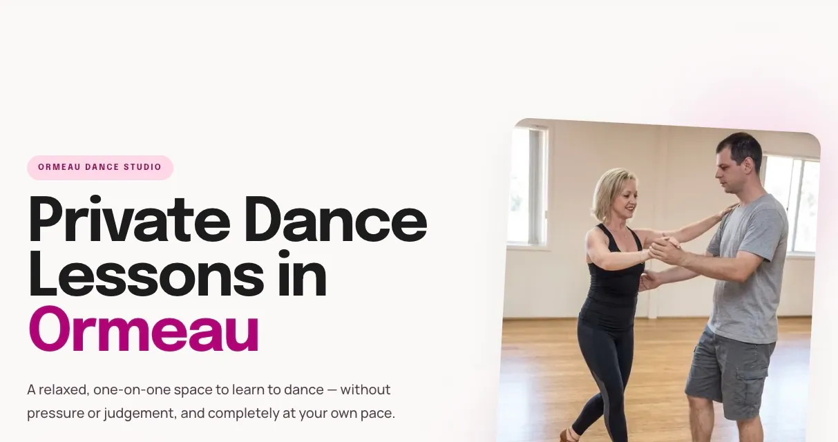 Dancing With Debi website homepage featuring private dance lessons in Ormeau