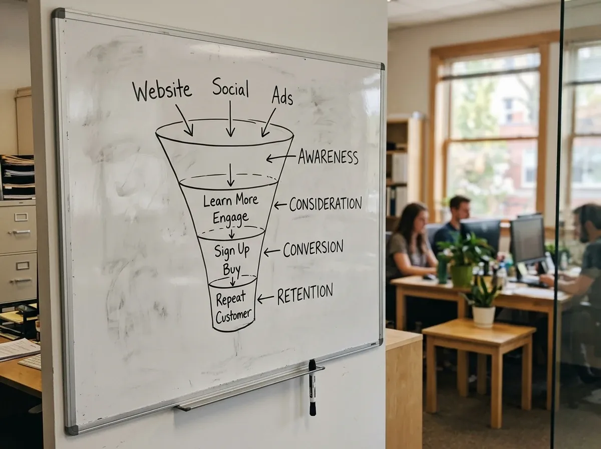 Mandurah business owner planning digital marketing strategy with notes and laptop