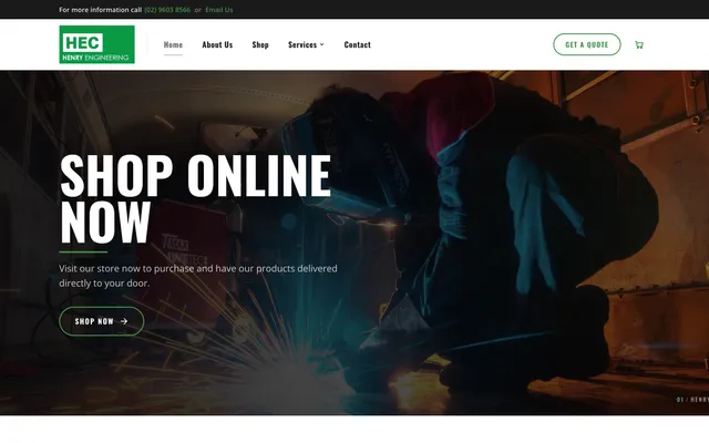 Henry Engineering website homepage showcasing online store for engineering products