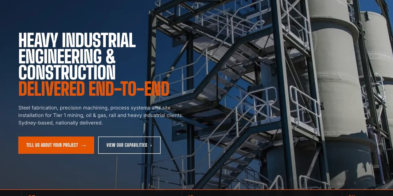 HWM Engineering website homepage showing heavy industrial engineering and construction services