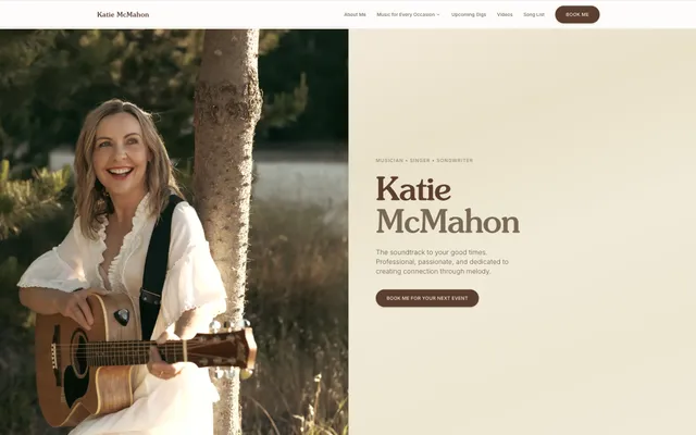 Katie McMahon Music website homepage featuring the Perth-based singer-songwriter