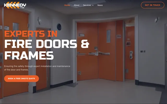 Kennedy Fire website homepage showcasing fire door compliance services
