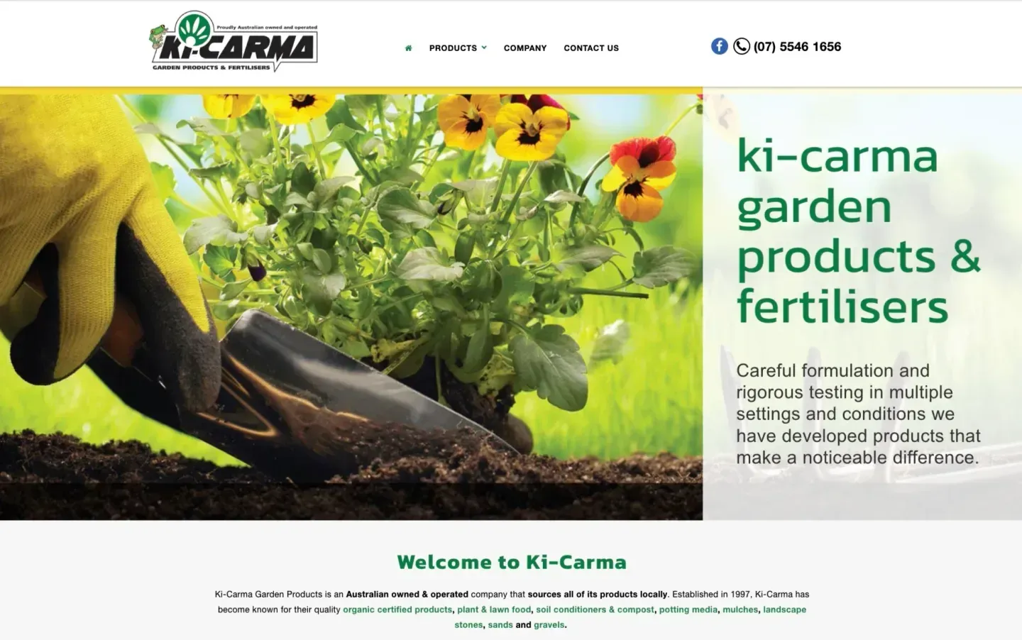 The previous Ki-Carma WordPress site, with four navigation items and no product search, distributor locator or downloads section