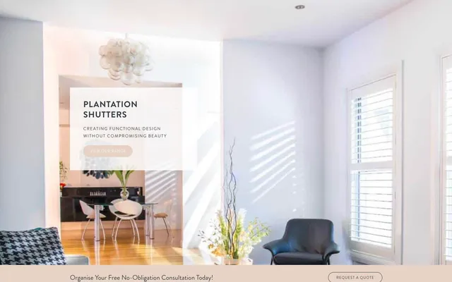 Mandurah Plantation Shutters website homepage showcasing custom window treatments