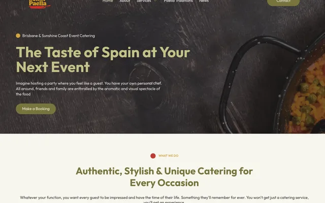 Señor Paella website homepage showcasing authentic Spanish paella catering