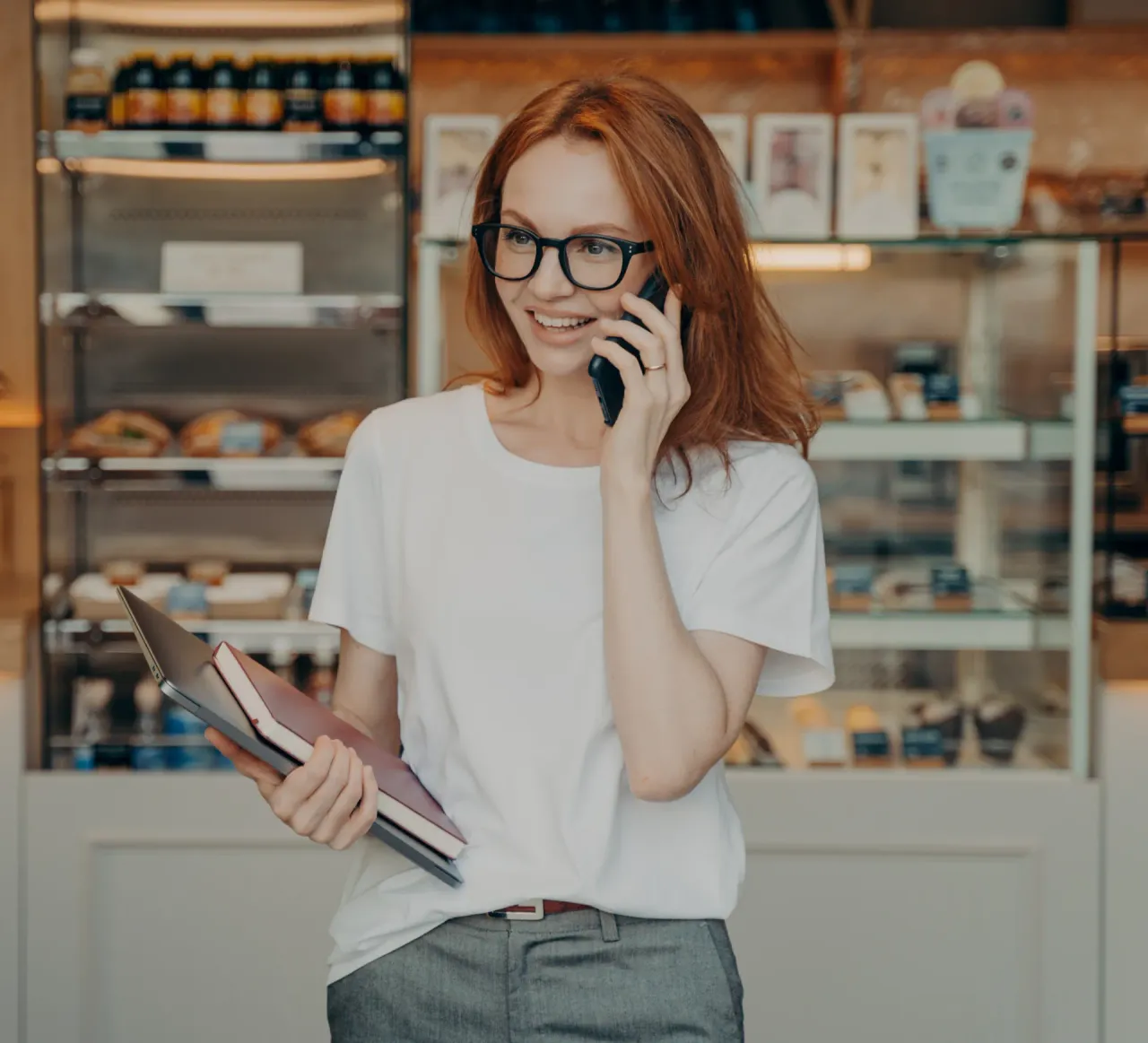 Business owner exploring AI tools on phone