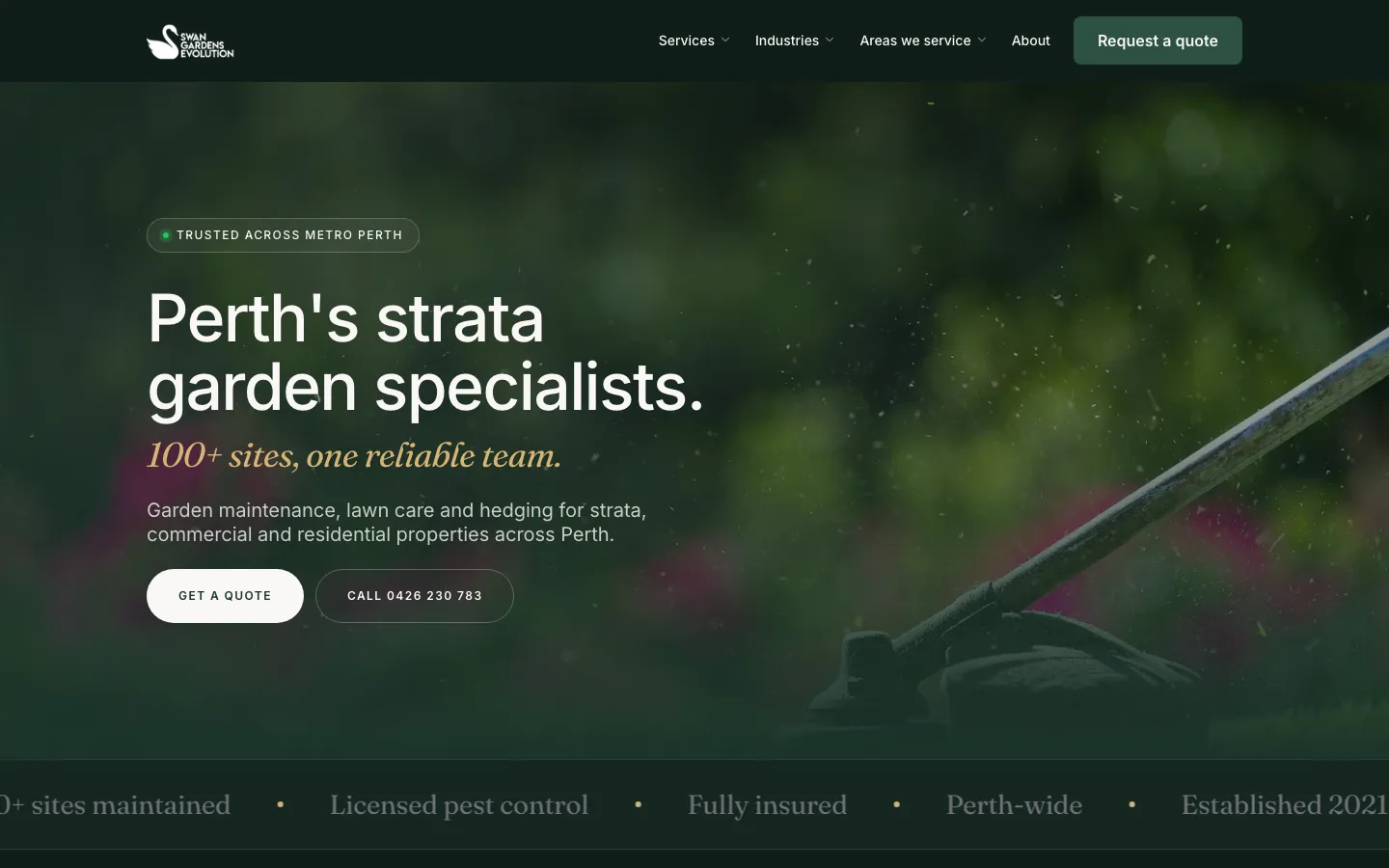 Swan Gardens Evolution website homepage showcasing Perth strata garden maintenance services