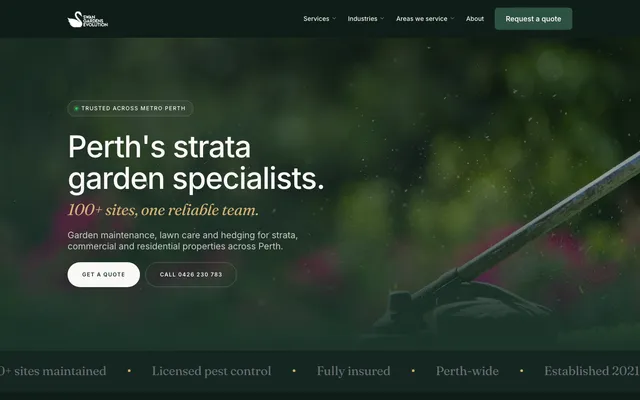 Swan Gardens Evolution website homepage showcasing Perth strata garden maintenance services