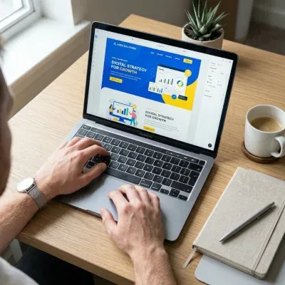 Hands on a laptop keyboard while a business website is being edited