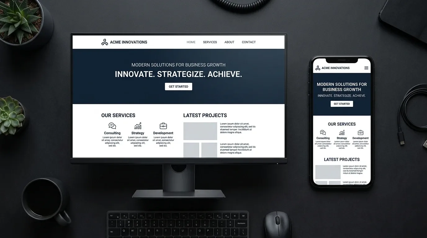 Professional business website displayed on desktop and mobile screens