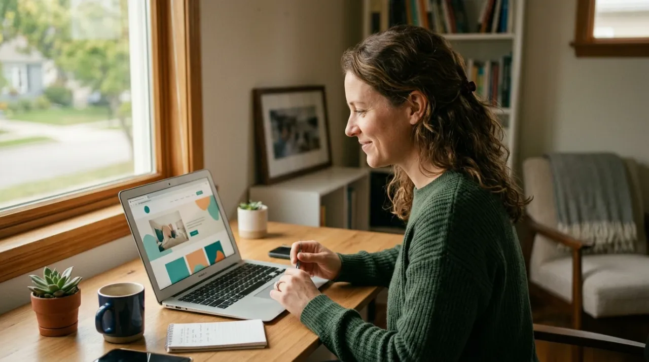 Business owner reviewing website performance on a laptop