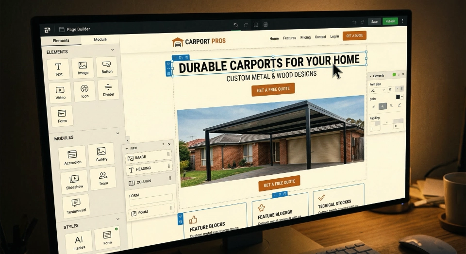 The existing landing page in a page builder
