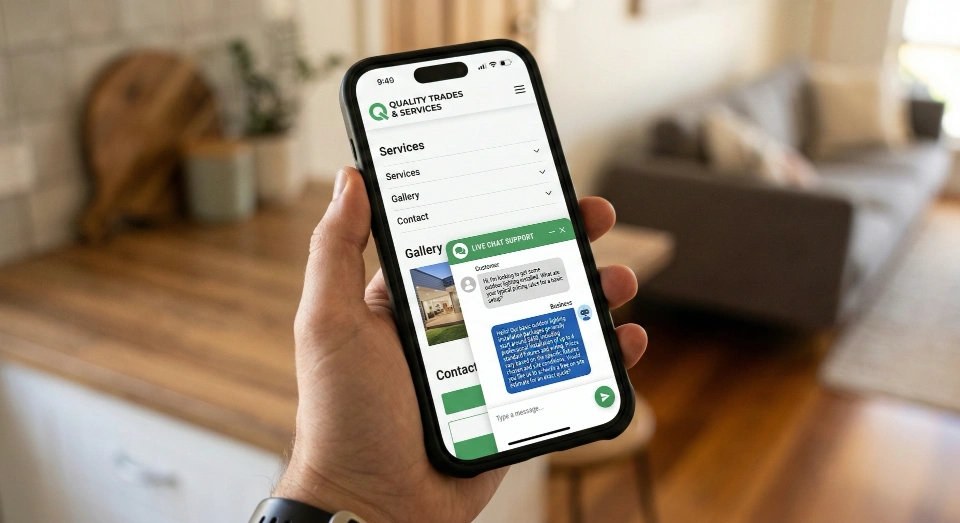 AI chatbot on a tradie website handling customer enquiries