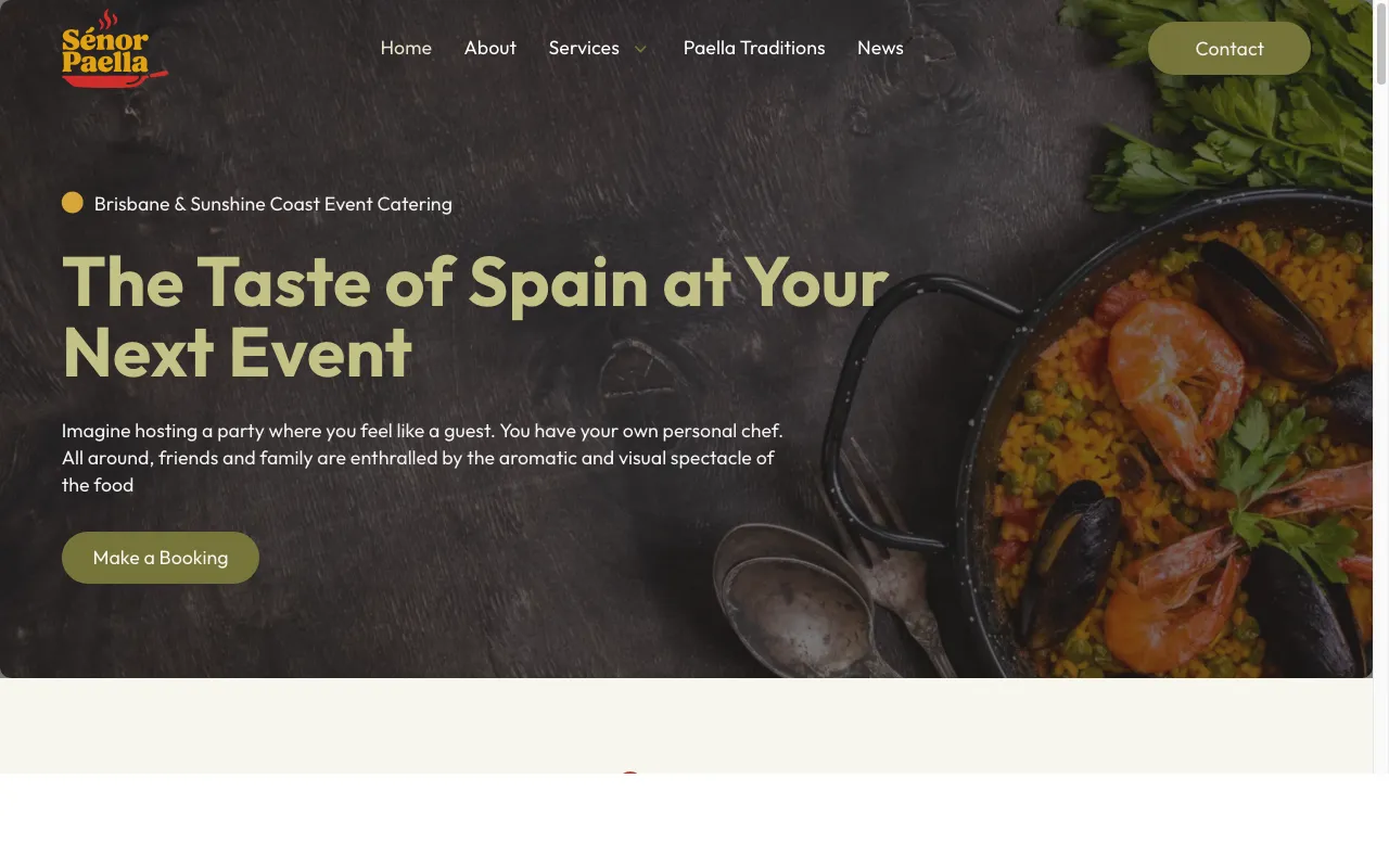Señor Paella website homepage showcasing authentic Spanish paella catering