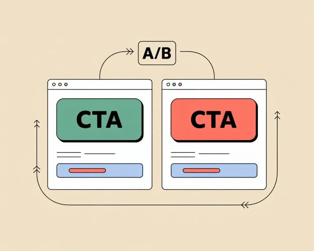 A/B testing comparison showing landing pages with different call-to-action button colors - Digital Den conversion optimization