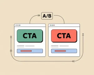 A/B testing comparison showing landing pages with different call-to-action button colors - Digital Den conversion optimization