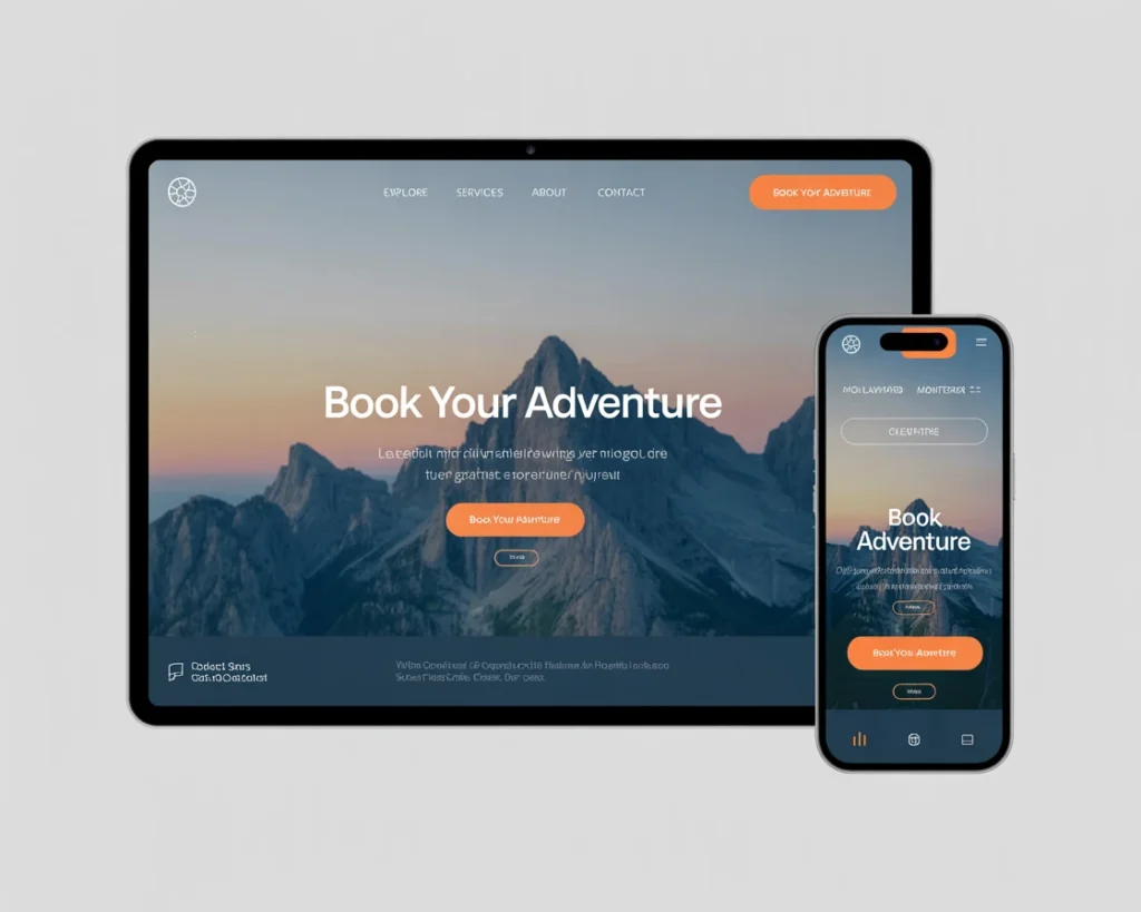 Responsive design mockup showing landing page optimized across desktop, tablet, and mobile devices - Digital Den mobile optimisation