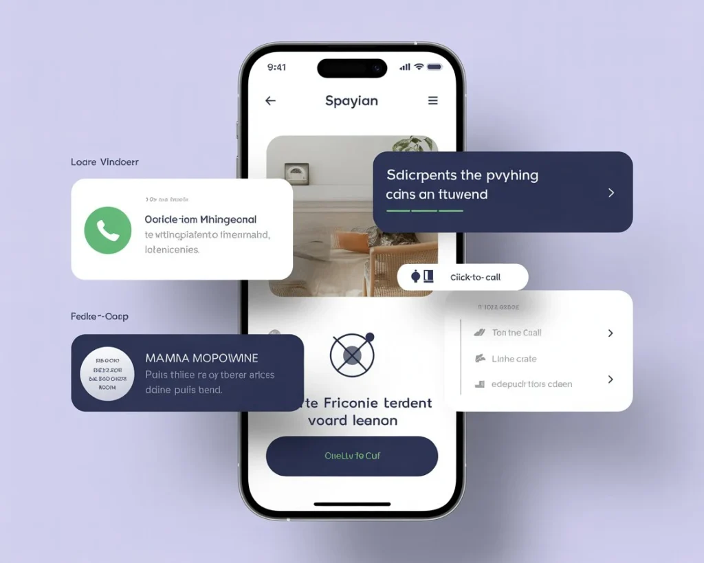 Mobile interface featuring sticky header, floating CTA button, and click-to-call functionality - Digital Den mobile conversion tactics