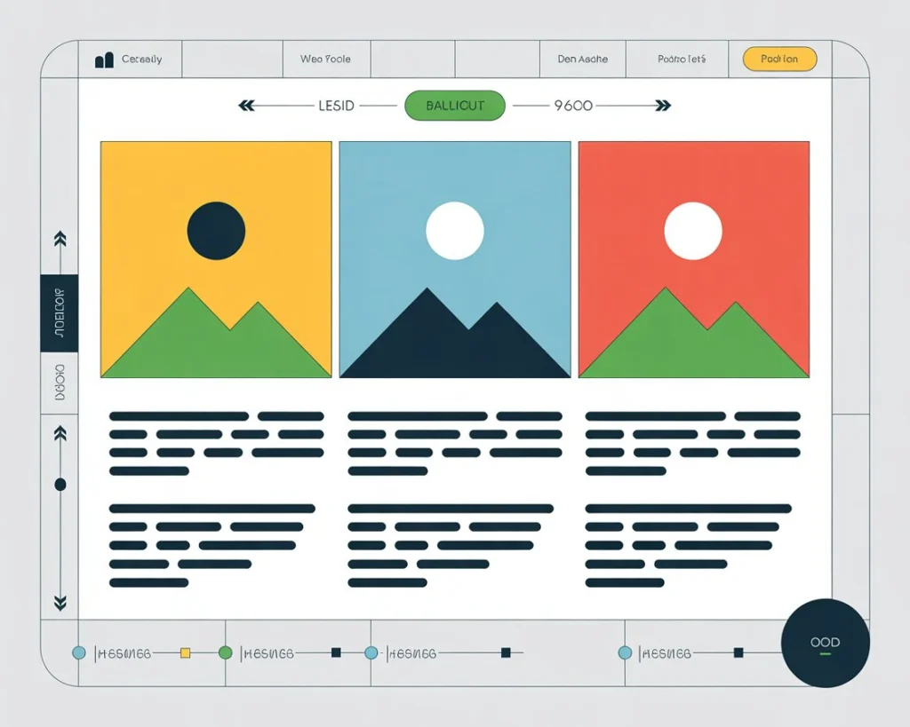 Balanced landing page layout showing harmonious text and image proportions with visual hierarchy guides - Digital Den design principles