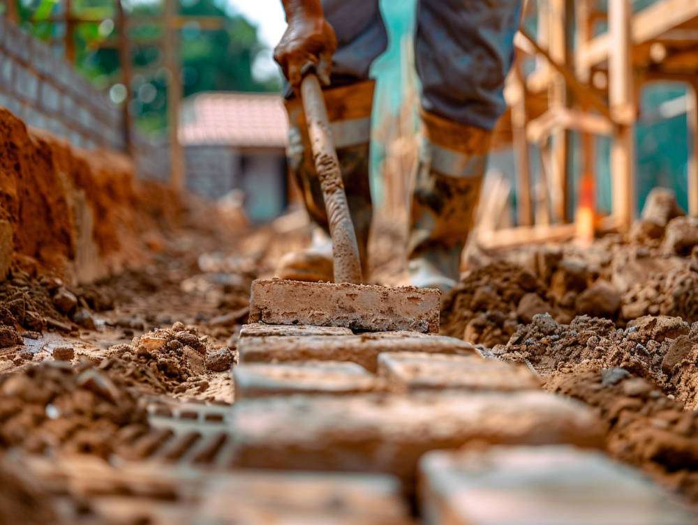 Construction Worker Laying Bricks